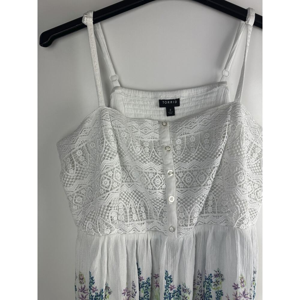 Torrid Babydoll Gauze Crochet Trim Cami White Floral Sleeveless Plus Size 2 2X - Picture 3 of 12